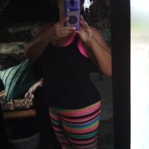 K-DEER rainbow neon striped leggings punk rock - Picture 10 of 16